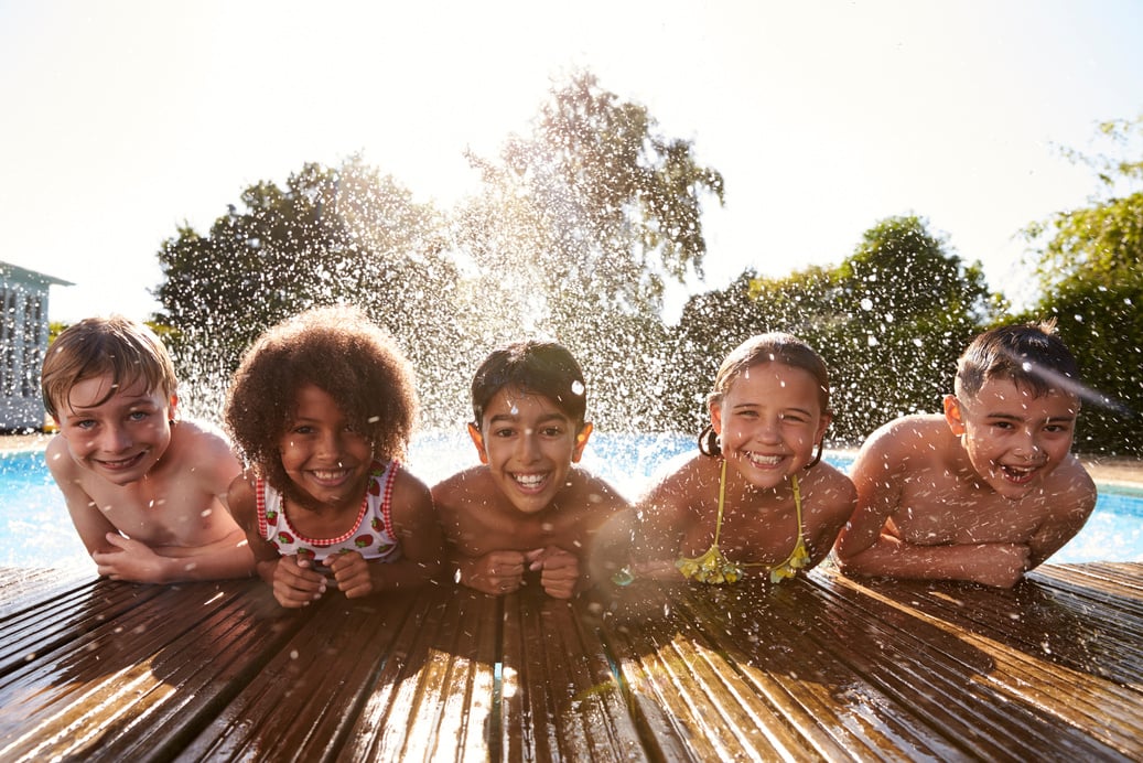Children in Outdoor Swimming Pool